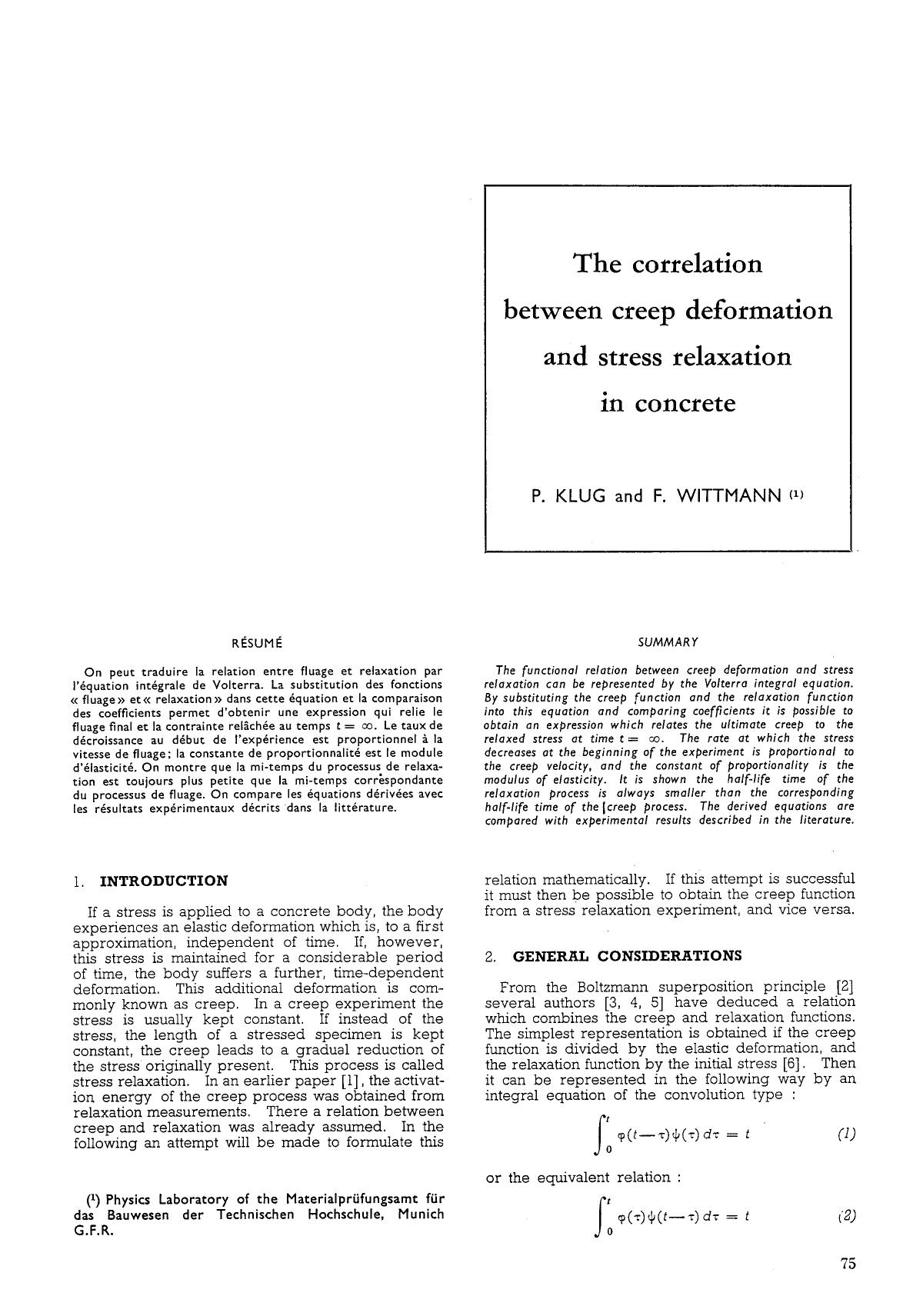 The correlation between creep deformation and stress relaxation in concrete by Unknown