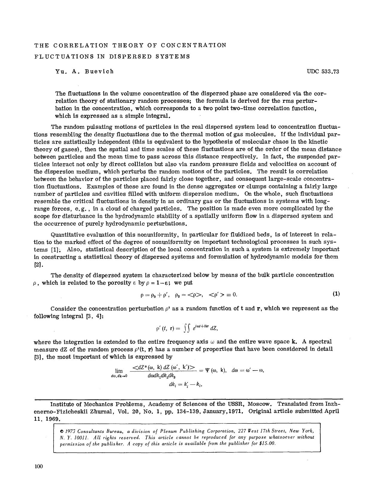 The correlation theory of concentration fluctuations in dispersed systems by Unknown