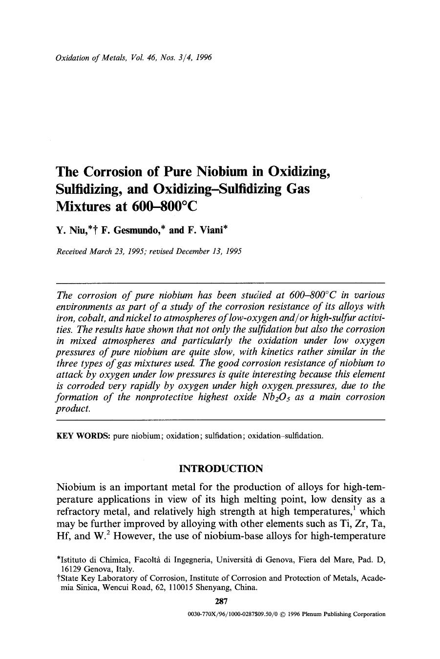 The corrosion of pure niobium in oxidizing, sulfidizing, and oxidizing-sulfidizing gas mixtures at 600–800°C by Unknown