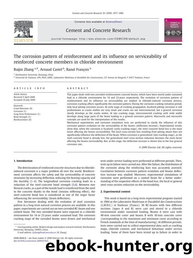 The corrosion pattern of reinforcement and its influence on serviceability of reinforced concrete members in chloride environment by Ruijin Zhang; Arnaud Castel; Raoul François