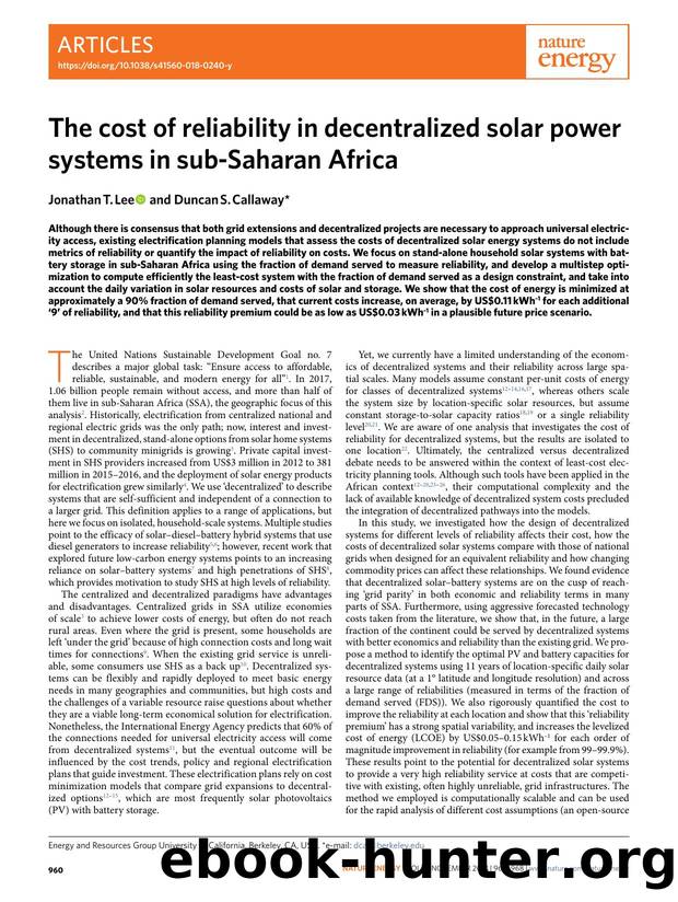The cost of reliability in decentralized solar power systems in sub-Saharan Africa by Jonathan T. Lee & Duncan S. Callaway