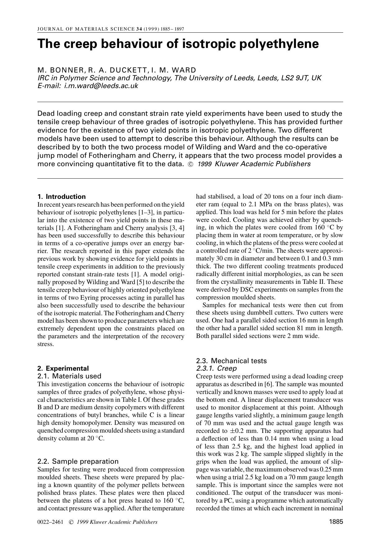 The creep behaviour of isotropic polyethylene by Unknown