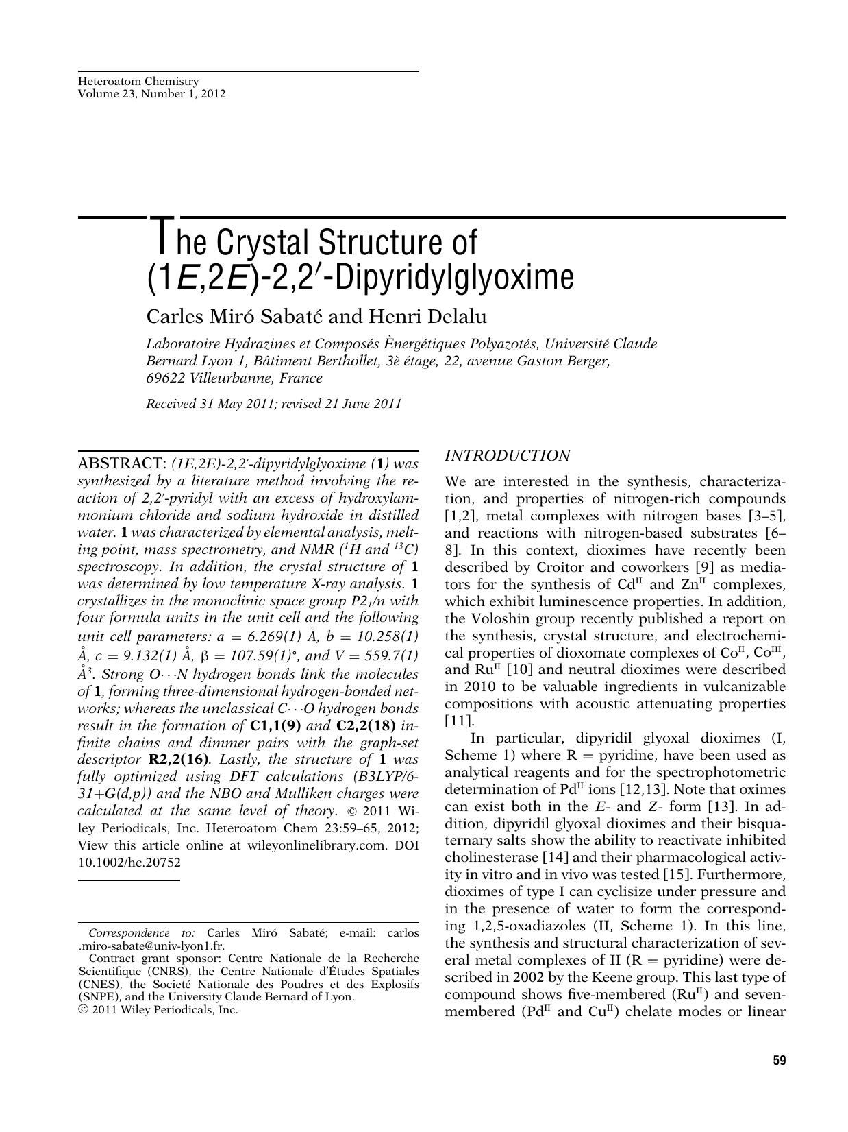 The crystal structure of (1E,2E)2,2dipyridylglyoxime by Aptara