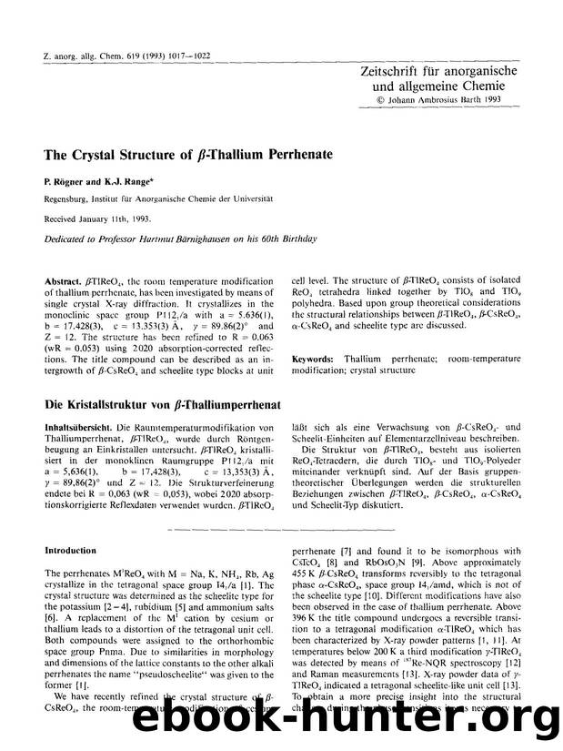 The crystal structure of [beta]-Thallium perrhenate by Unknown