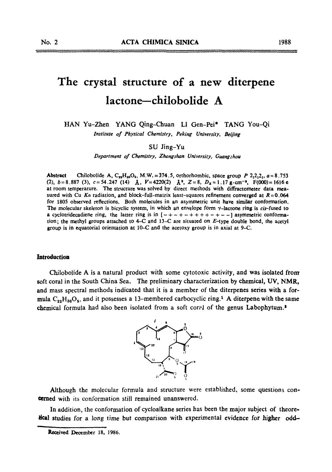 The crystal structure of a new diterpene lactonechilobolide A by Unknown