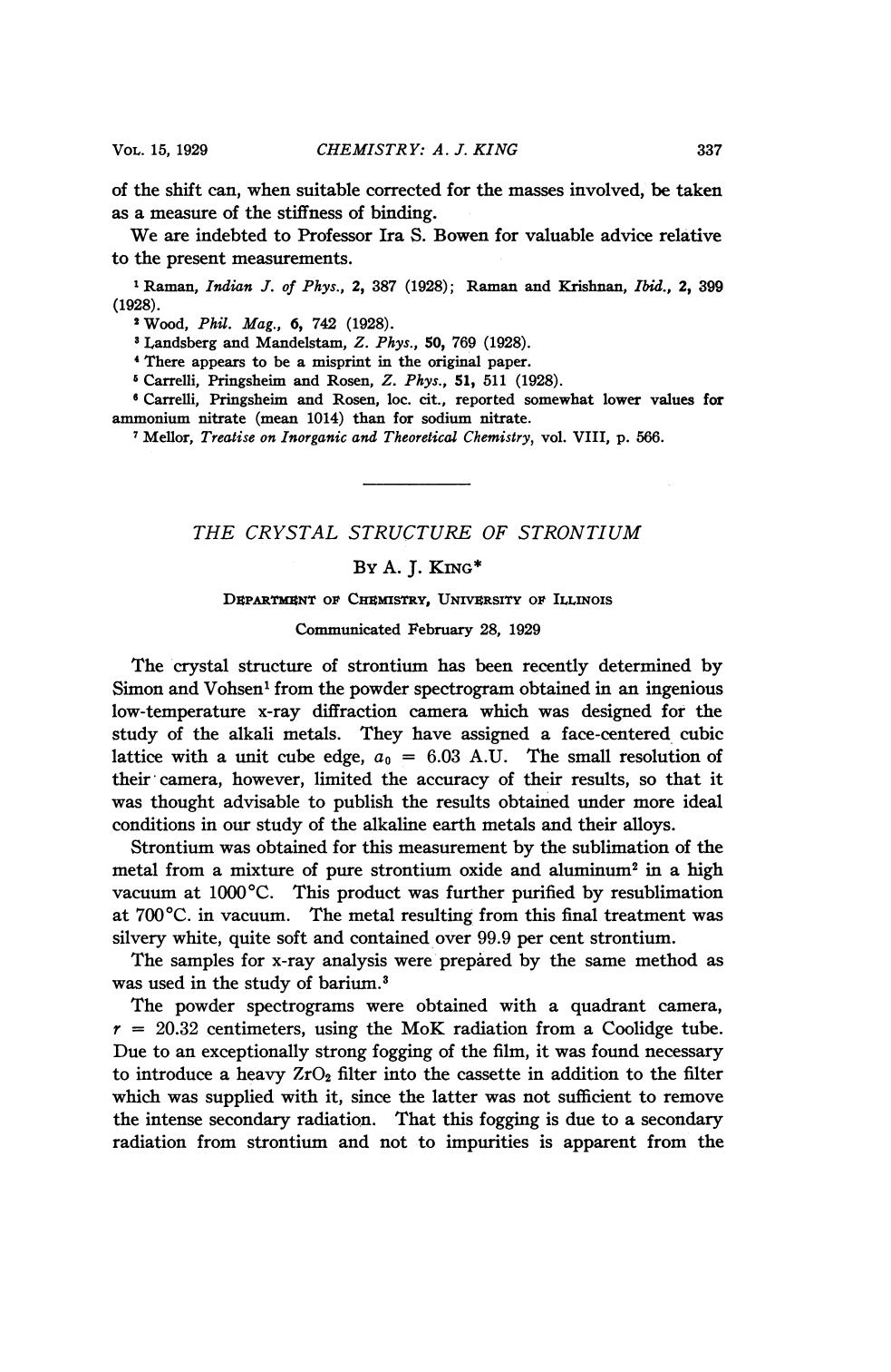 The crystal structure of strintium by King A.J