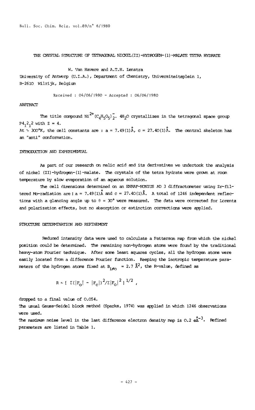 The crystal structure of tetragonal nickel(ii)hydrogen(1)malate tetra hydrate by Unknown