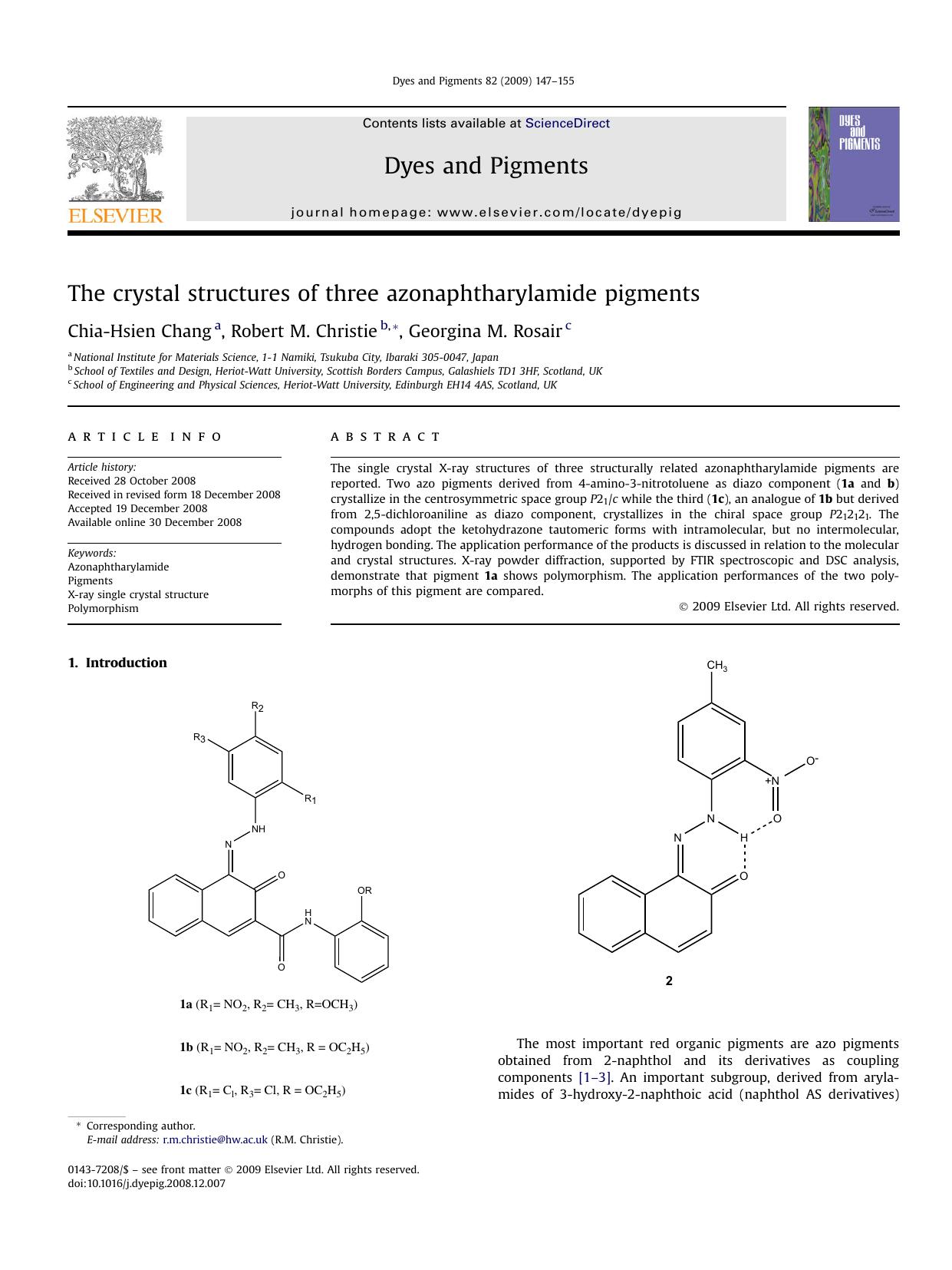 The crystal structures of three azonaphtharylamide pigments by Chia-Hsien Chang; Robert M. Christie; Georgina M. Rosair
