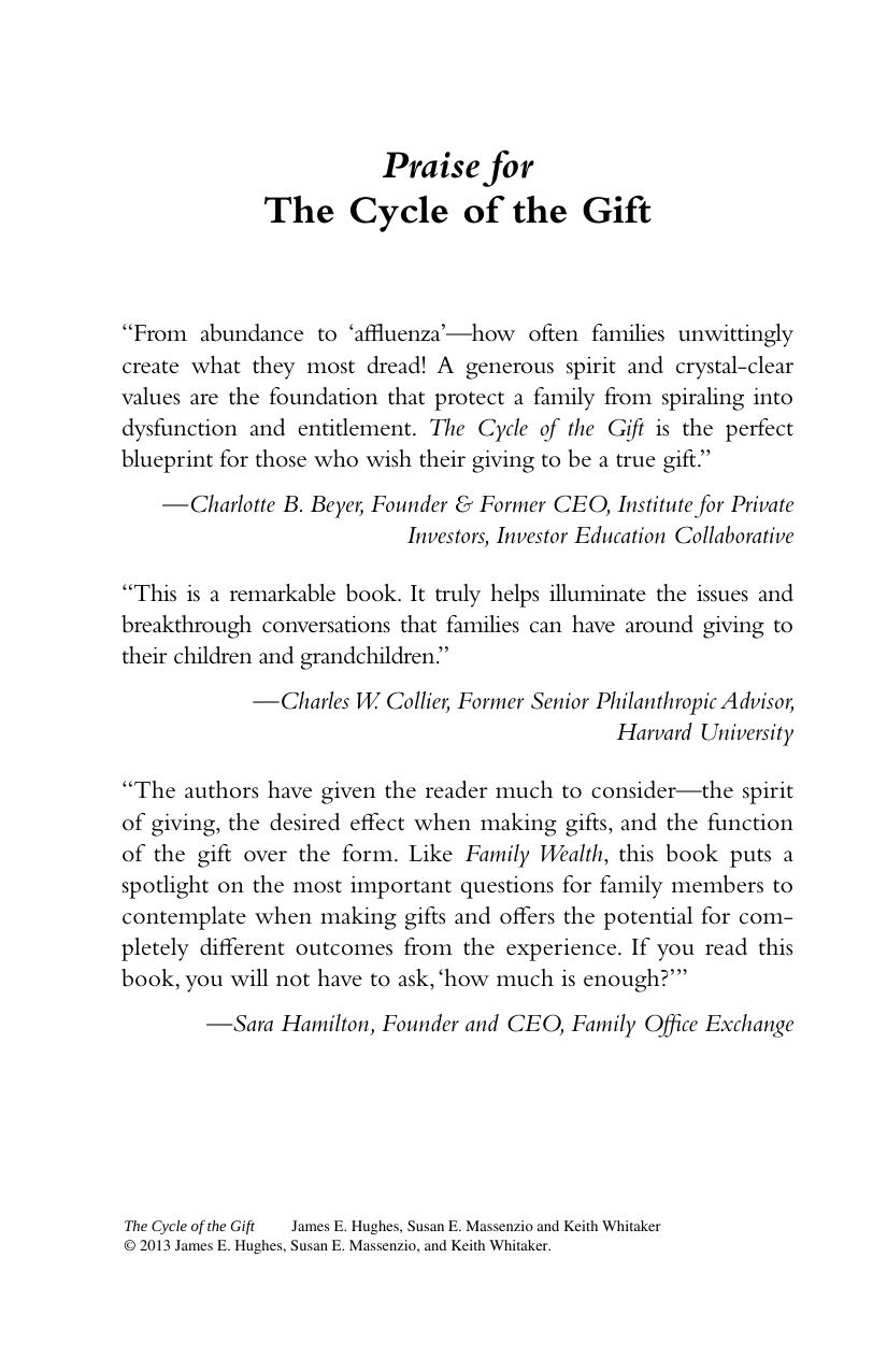 The cycle of the gift: family wealth and wisdom by James E. Hughes Jr. Susan E. Massenzio Keith Whitaker