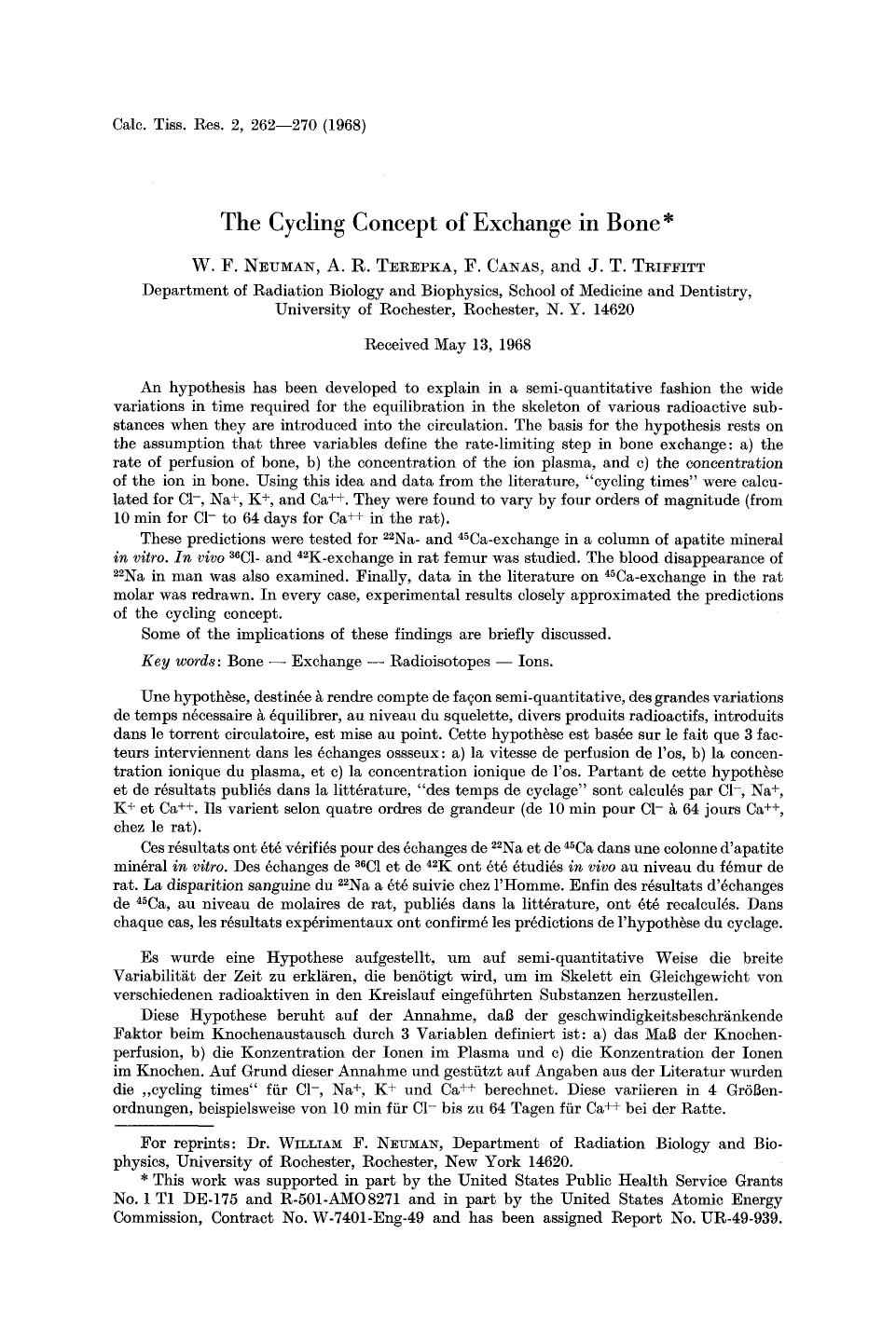The cycling concept of exchange in bone by Unknown