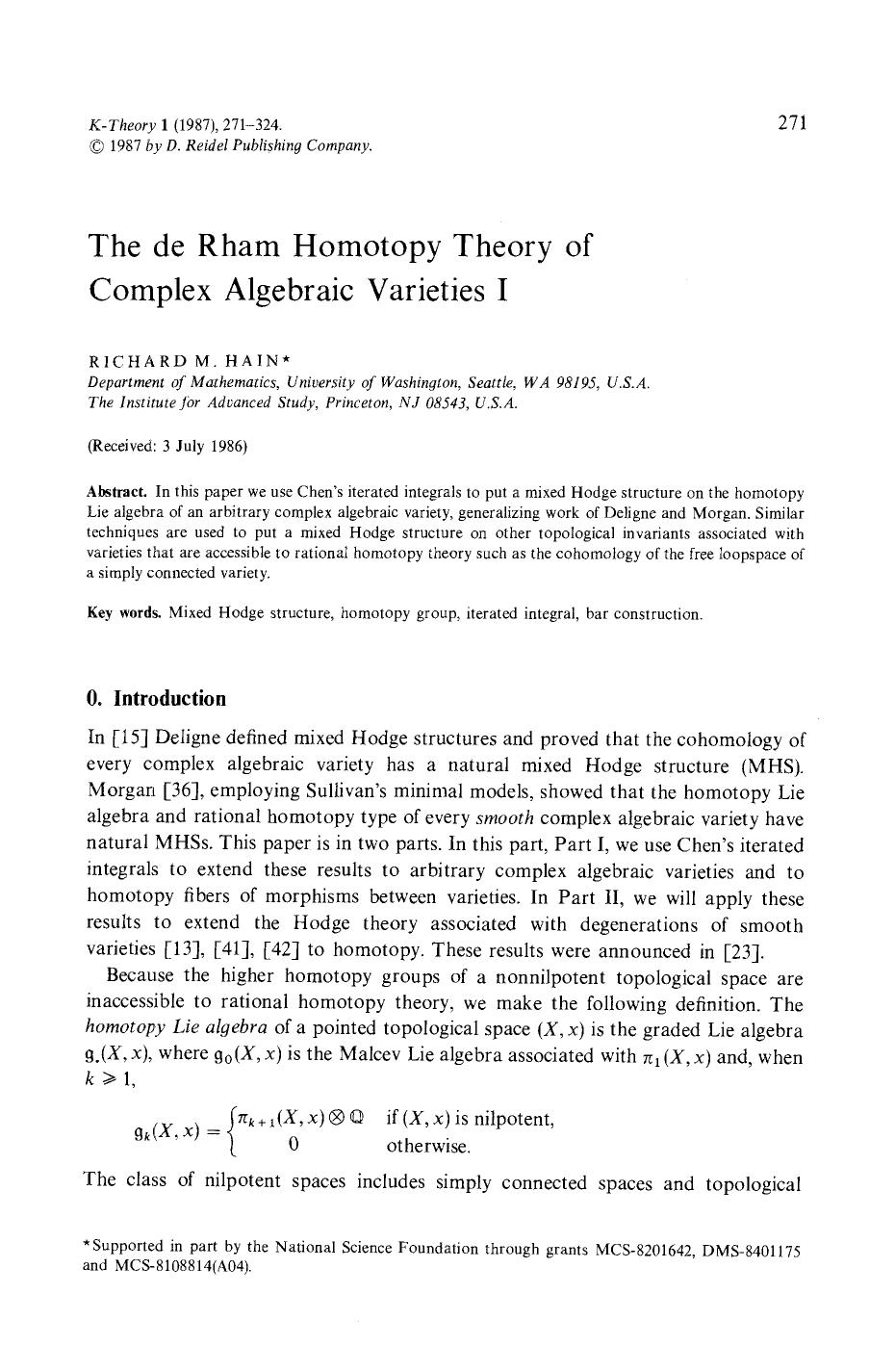 The de rham homotopy theory of complex algebraic varieties I by Unknown