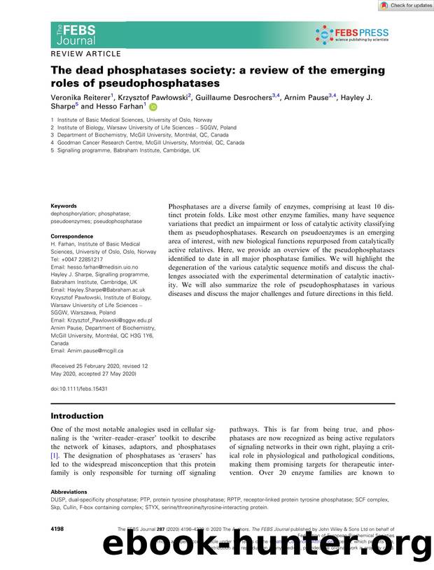 The dead phosphatases society: a review of the emerging roles of pseudophosphatases by Unknown