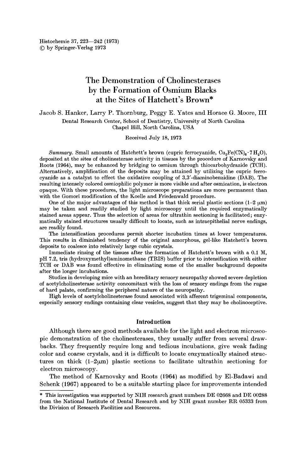 The demonstration of cholinesterases by the formation of osmium blacks at the sites of Hatchett's brown by Unknown