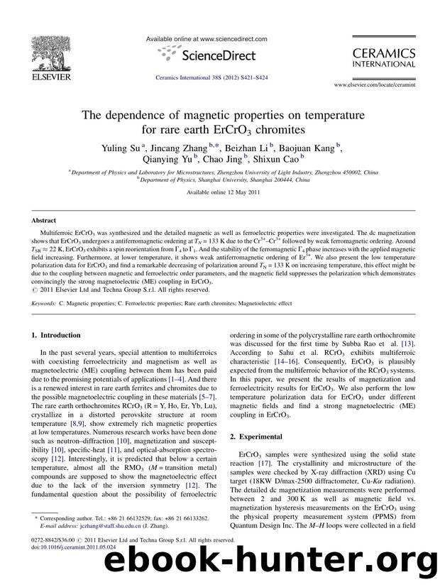 The dependence of magnetic properties on temperature for rare earth ErCrO3 chromites by Yuling Su