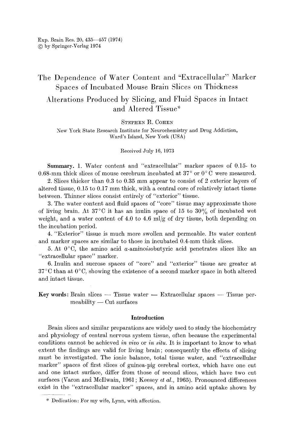 The dependence of water content and &#x201C;extracellular&#x201D; marker spaces of incubated mouse brain slices on thickness by Unknown