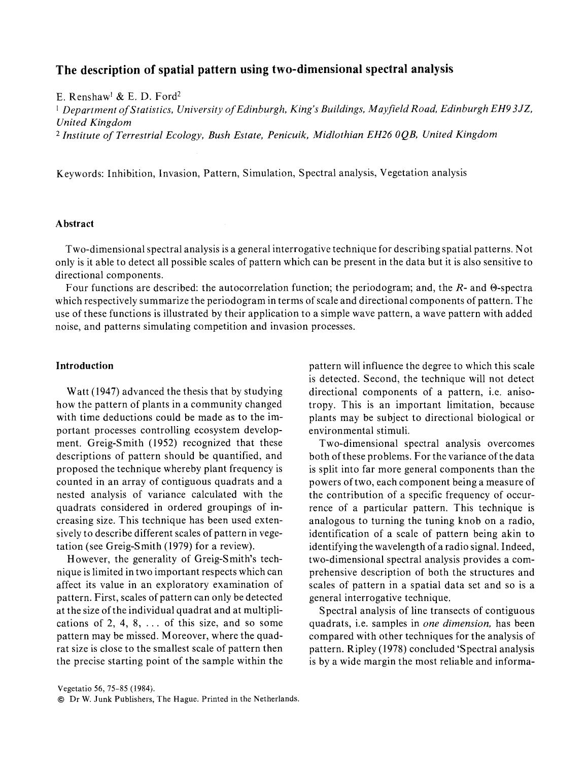 The description of spatial pattern using two-dimensional spectral analysis by Unknown
