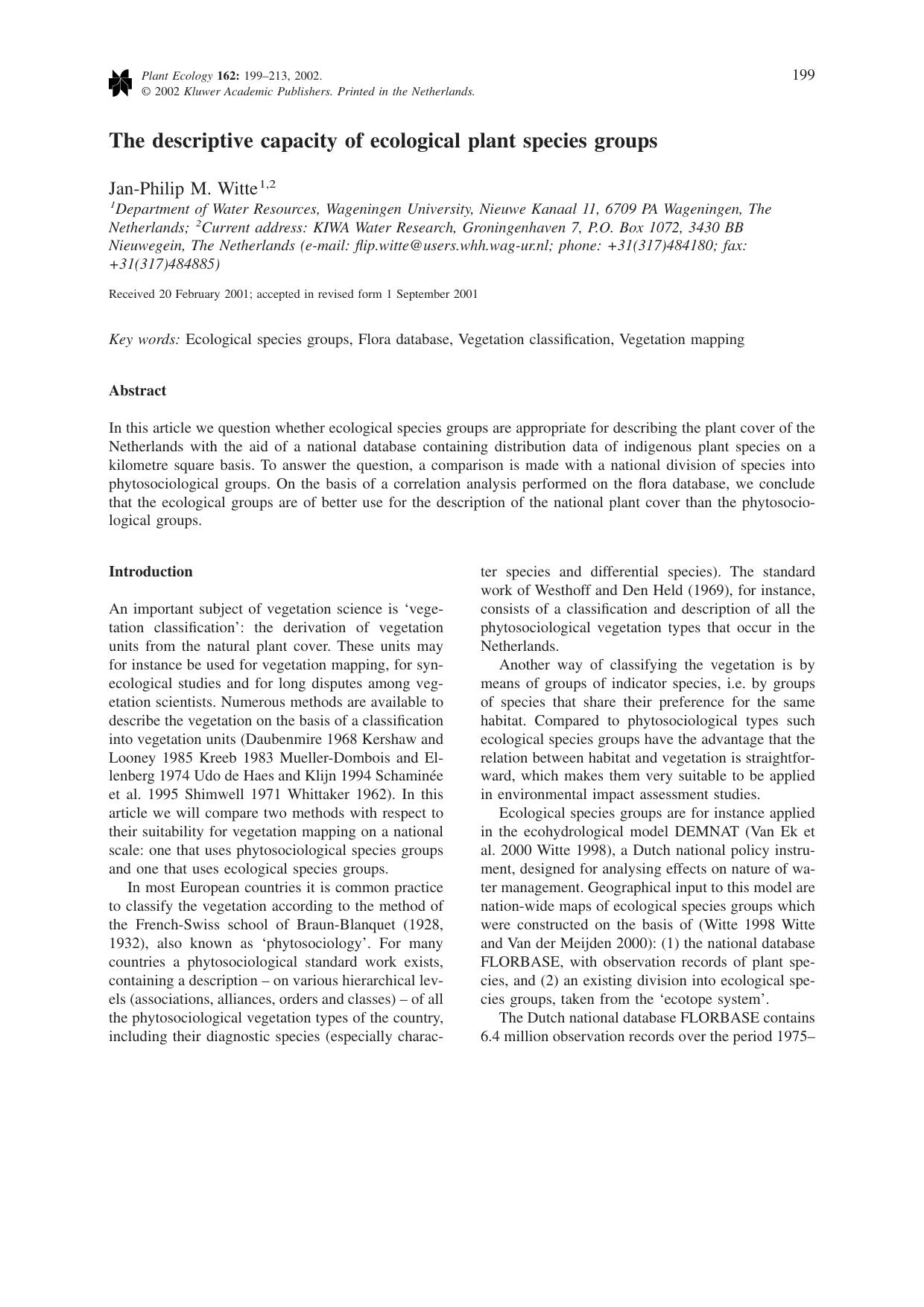 The descriptive capacity of ecological plant species groups by Unknown