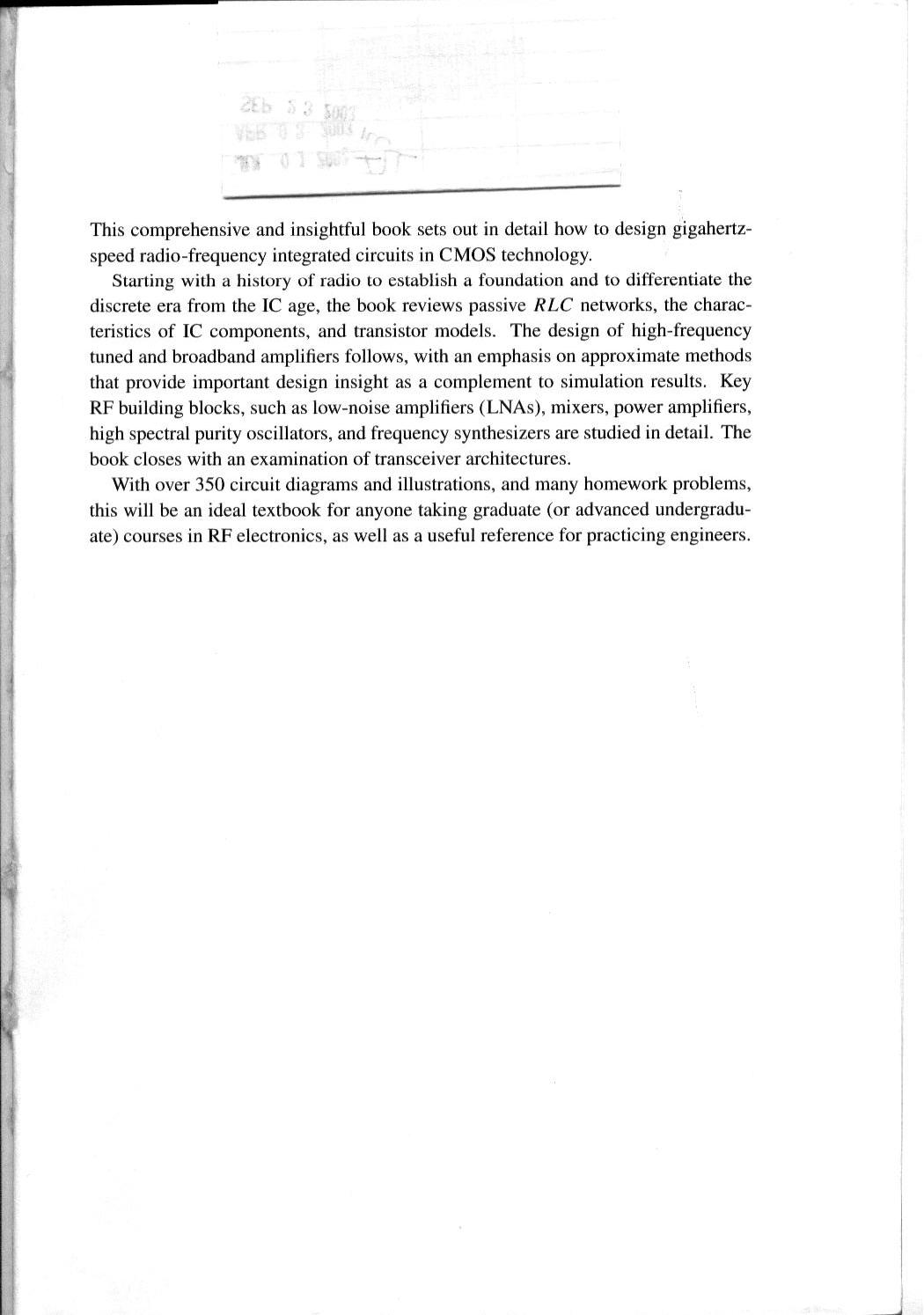 The design of CMOS radio-frequency integrated circuits by Thomas H. Lee