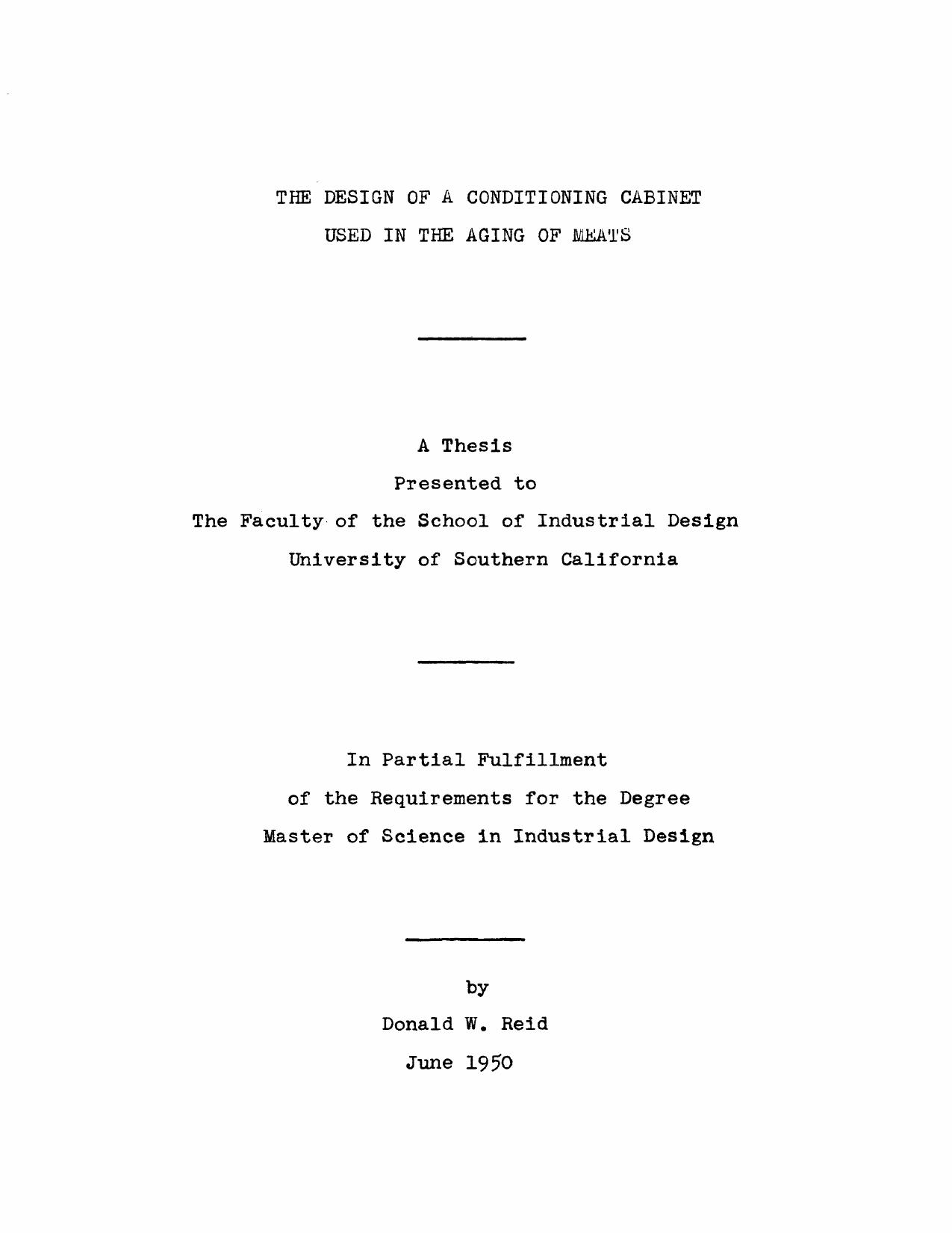 The design of a conditioning cabinet used in the aging of meats by Reid Donald W