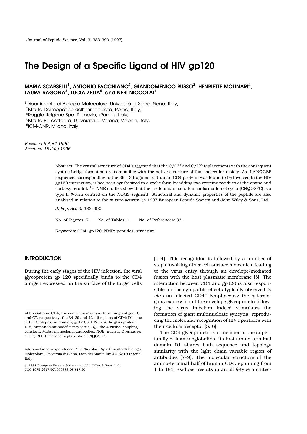 The design of a specific ligand of HIV gp120 by Unknown