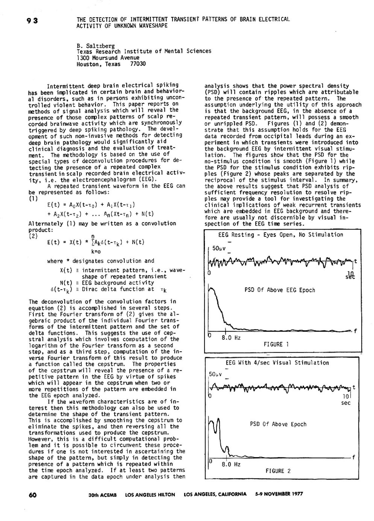 The detection of interminttent transient patterns of brain electrical activity of unknown waveshape by Unknown