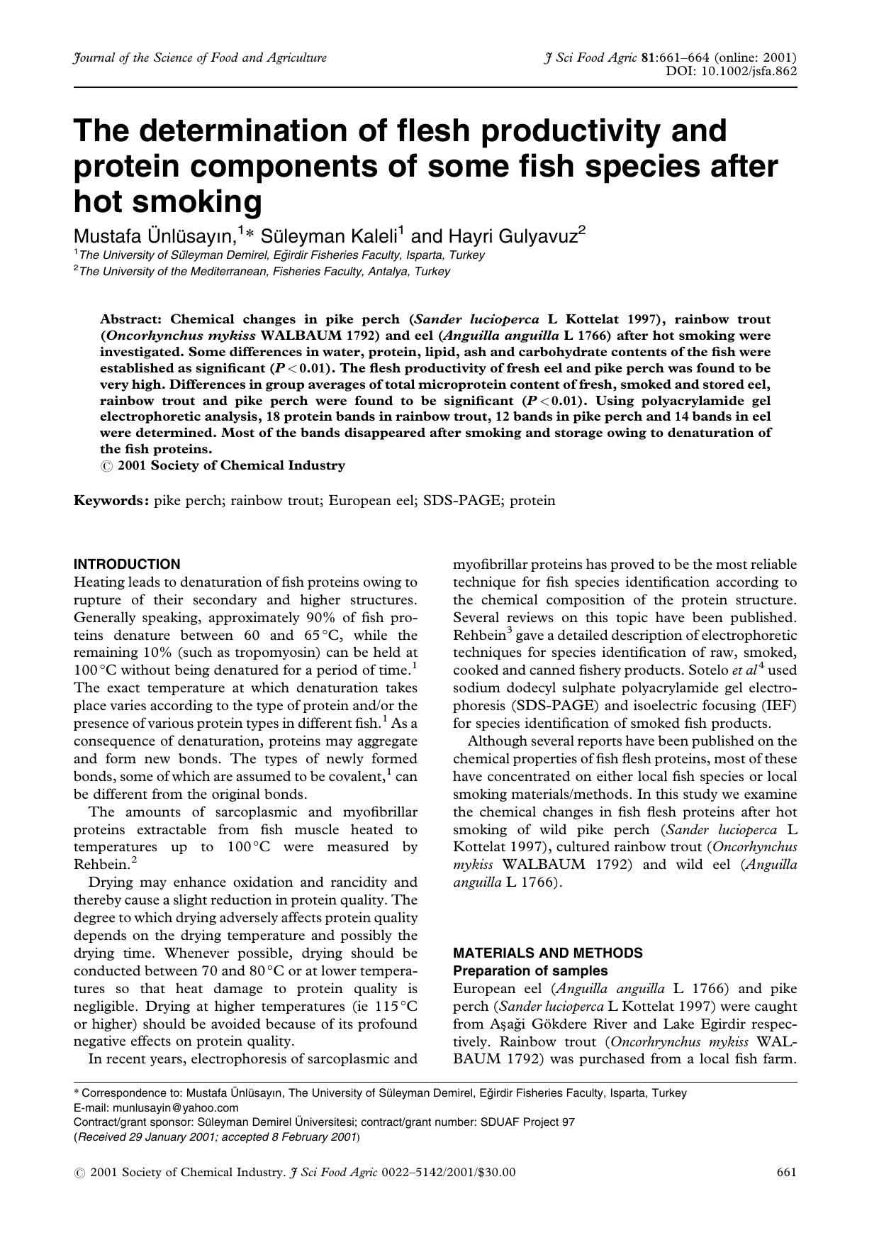 The determination of flesh productivity and protein components of some fish species after hot smoking by Unknown