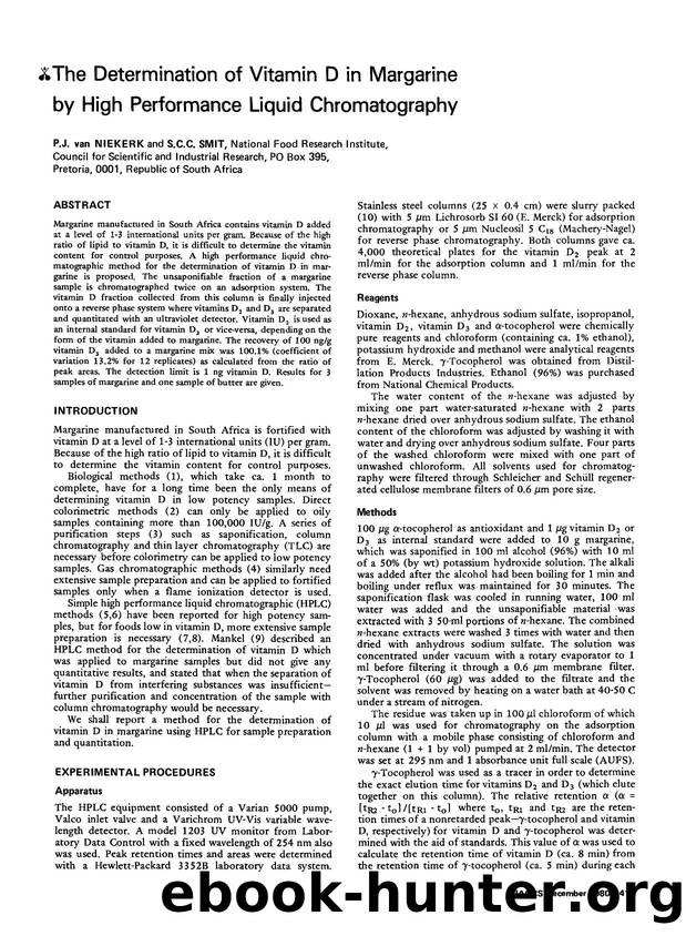 The determination of vitamin d in margarine by high performance liquid chromatography by Unknown