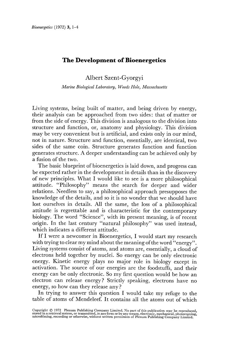 The development of bioenergetics by Unknown