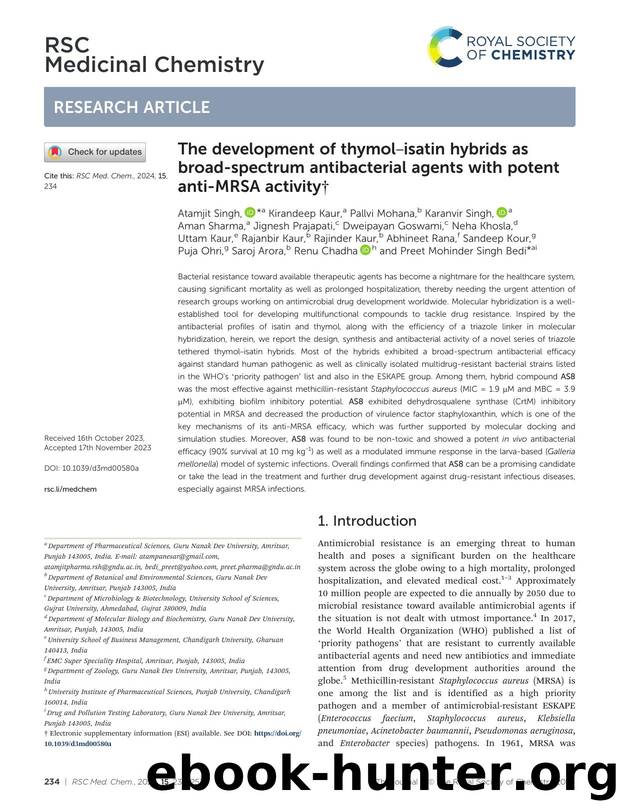 The development of thymolâisatin hybrids as broad-spectrum antibacterial agents with potent anti-MRSA activity by unknow