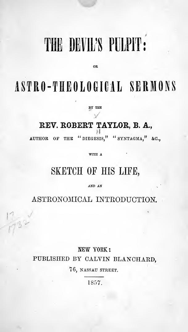 The devil's pulpit: by Taylor Robert 1784-1844