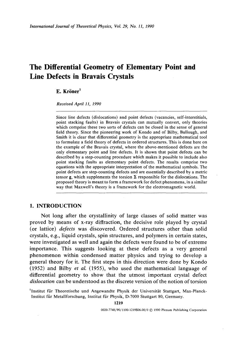 The differential geometry of elementary point and line defects in Bravais crystals by Unknown