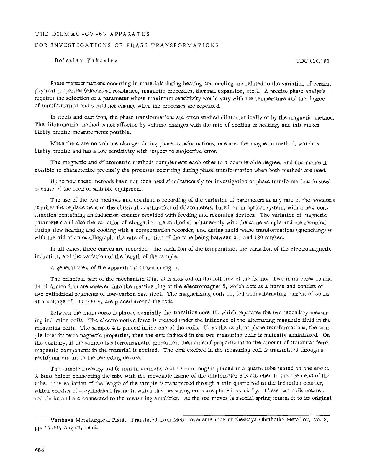 The dilmag-GV-63 apparatus for investigations of phase transformations by Unknown