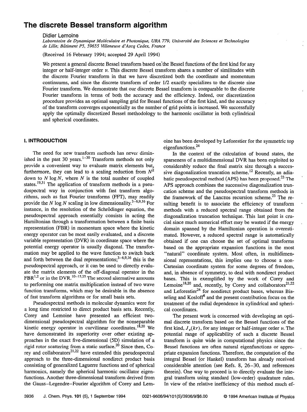 The discrete Bessel transform algorithm by Didier Lemoine
