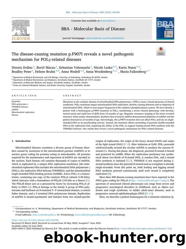 The disease-causing mutation p.F907I reveals a novel pathogenic mechanism for POLÎ³-related diseases by unknow