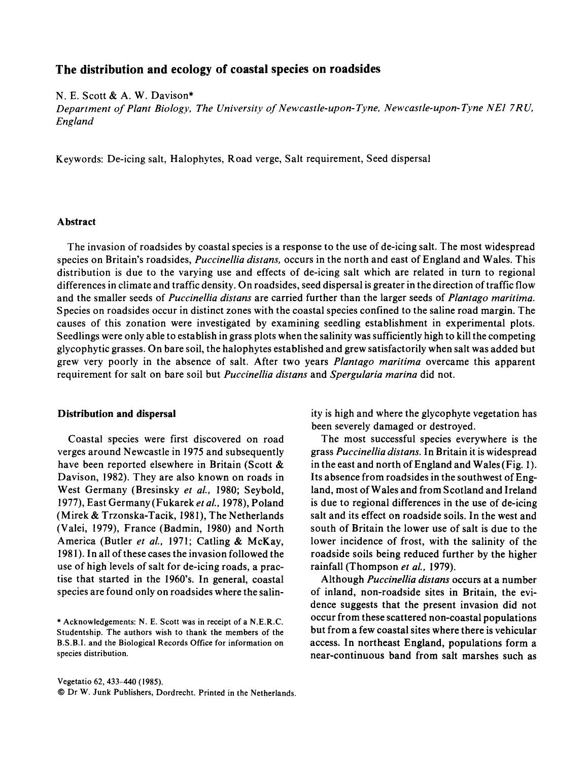 The distribution and ecology of coastal species on roadsides by Unknown
