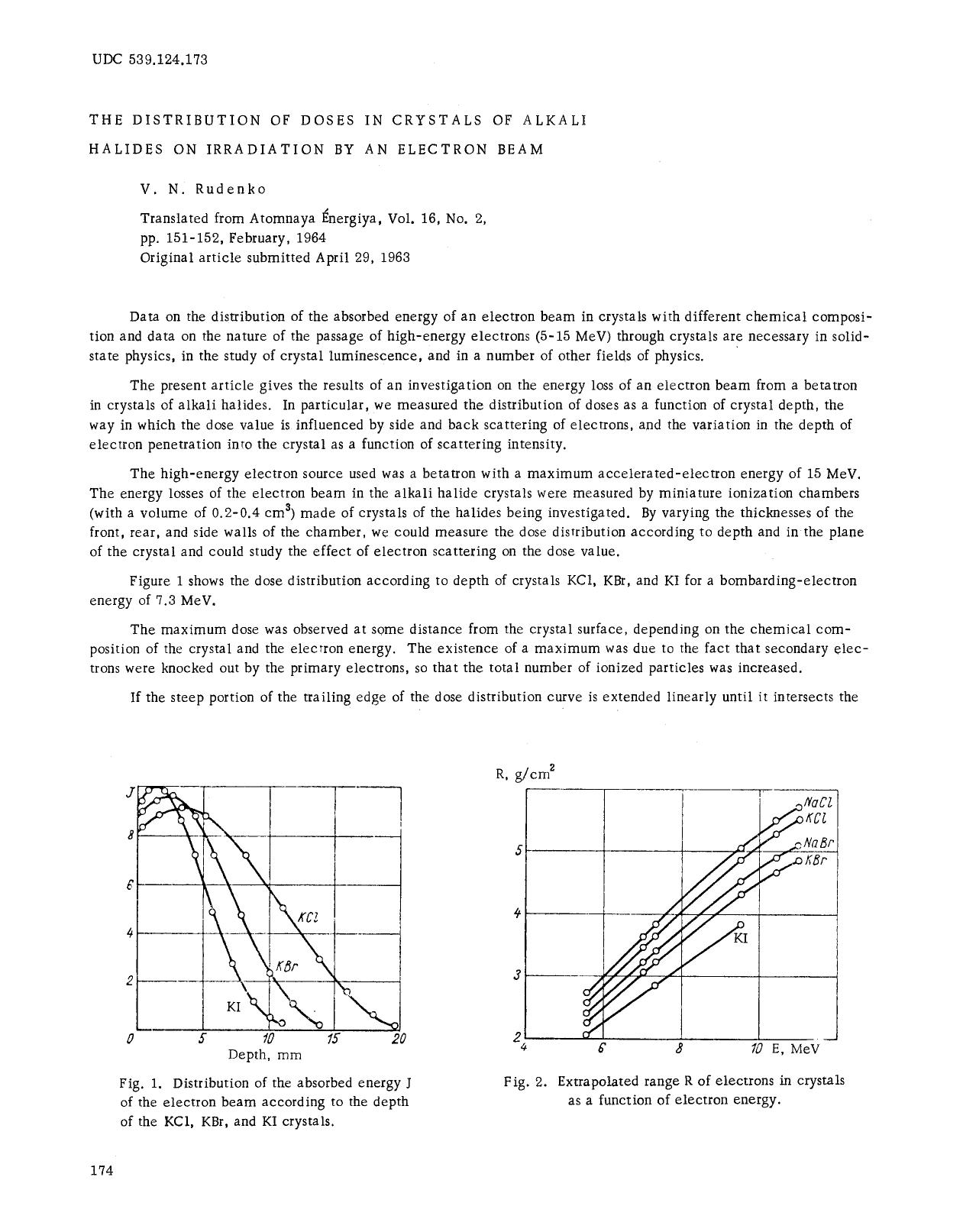 The distribution of doses in crystals of alkali halides on irradiation by an electron beam by Unknown