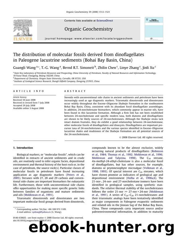 The distribution of molecular fossils derived from dinoflagellates in Paleogene lacustrine sediments (Bohai Bay Basin, China) by Guangli Wang; T.-G. Wang; Bernd R.T. Simoneit; Zhilin Chen; Linye Zhang; Jinli Xu