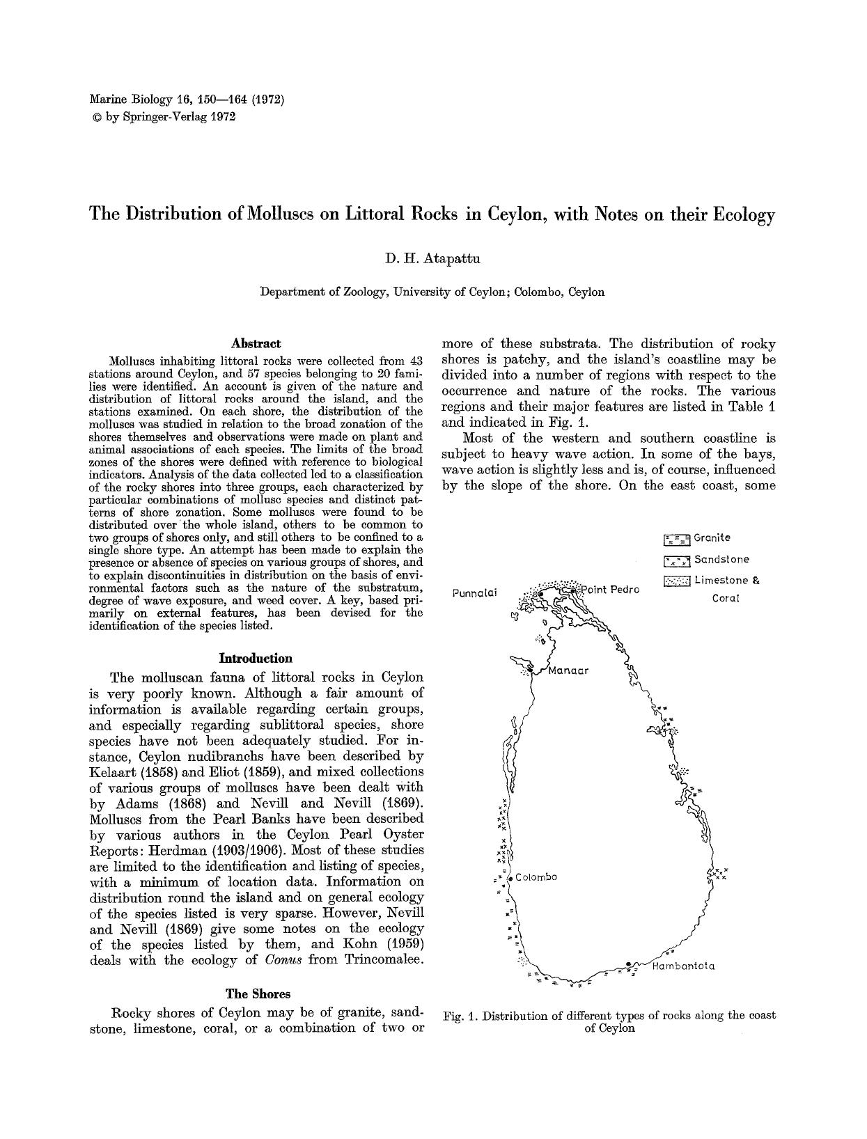 The distribution of molluscs on littoral rocks in Ceylon, with notes on their ecology by Unknown