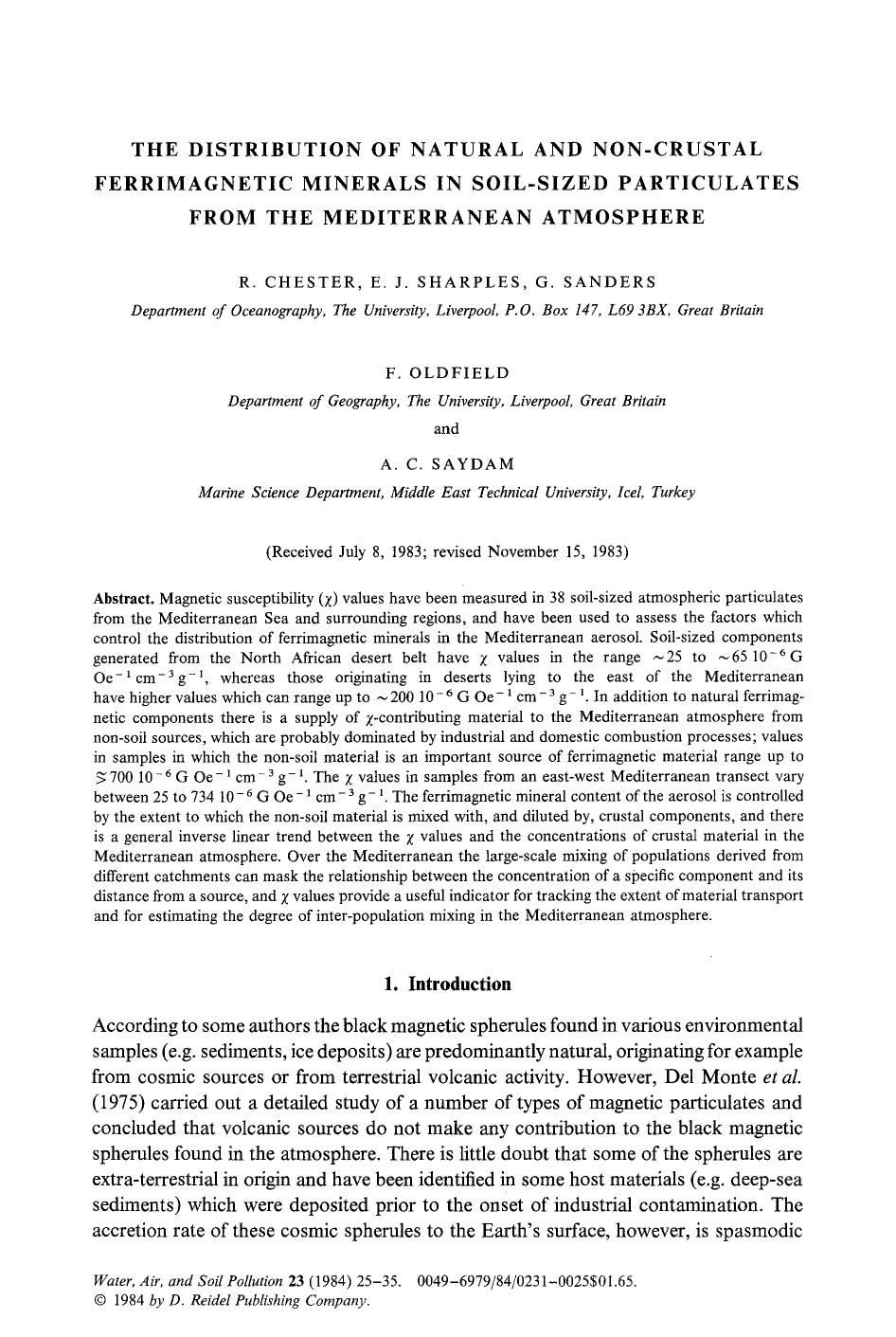 The distribution of natural and non-crustal ferrimagnetic minerals in soil-sized particulates from the Mediterranean atmosphere by Unknown