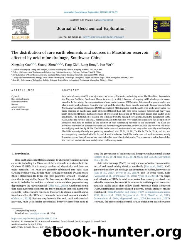 The distribution of rare earth elements and sources in Maoshitou reservoir affected by acid mine drainage, Southwest China by Xingxing Cao