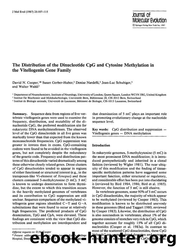 The distribution of the dinucleotide CpG and cytosine methylation in the vitellogenin gene family by Unknown