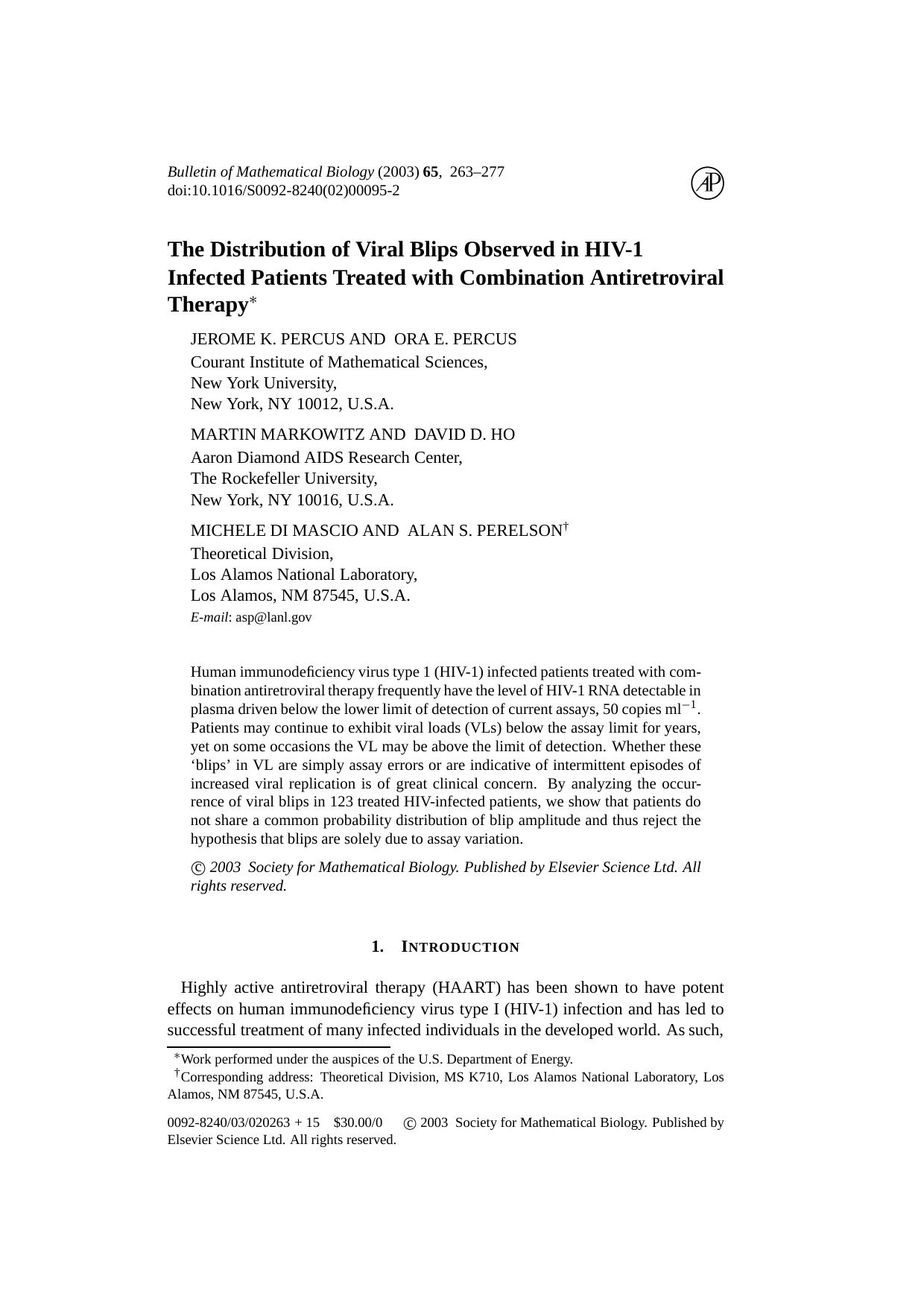 The distribution of viral blips observed in HIV-1 infected patients treated with combination antiretroviral therapy by Unknown