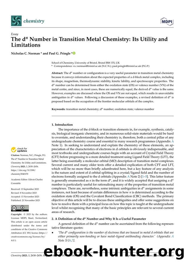 The dn Number in Transition Metal Chemistry: Its Utility and Limitations by Nicholas C. Norman & Paul G. Pringle