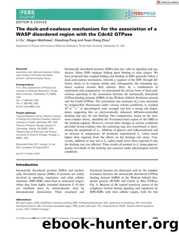 The dockâandâcoalesce mechanism for the association of a WASP disordered region with the Cdc42 GTPase by Unknown