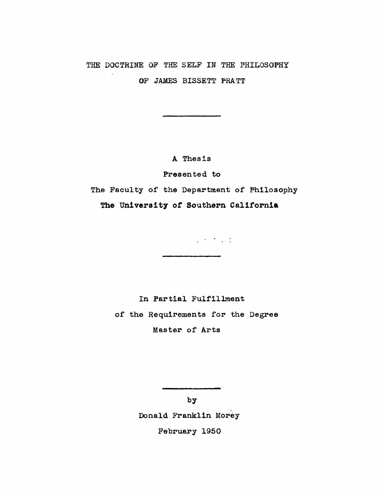 The doctrine of the self in the philosophy of James Bissett Pratt by Morey Donald Franklin