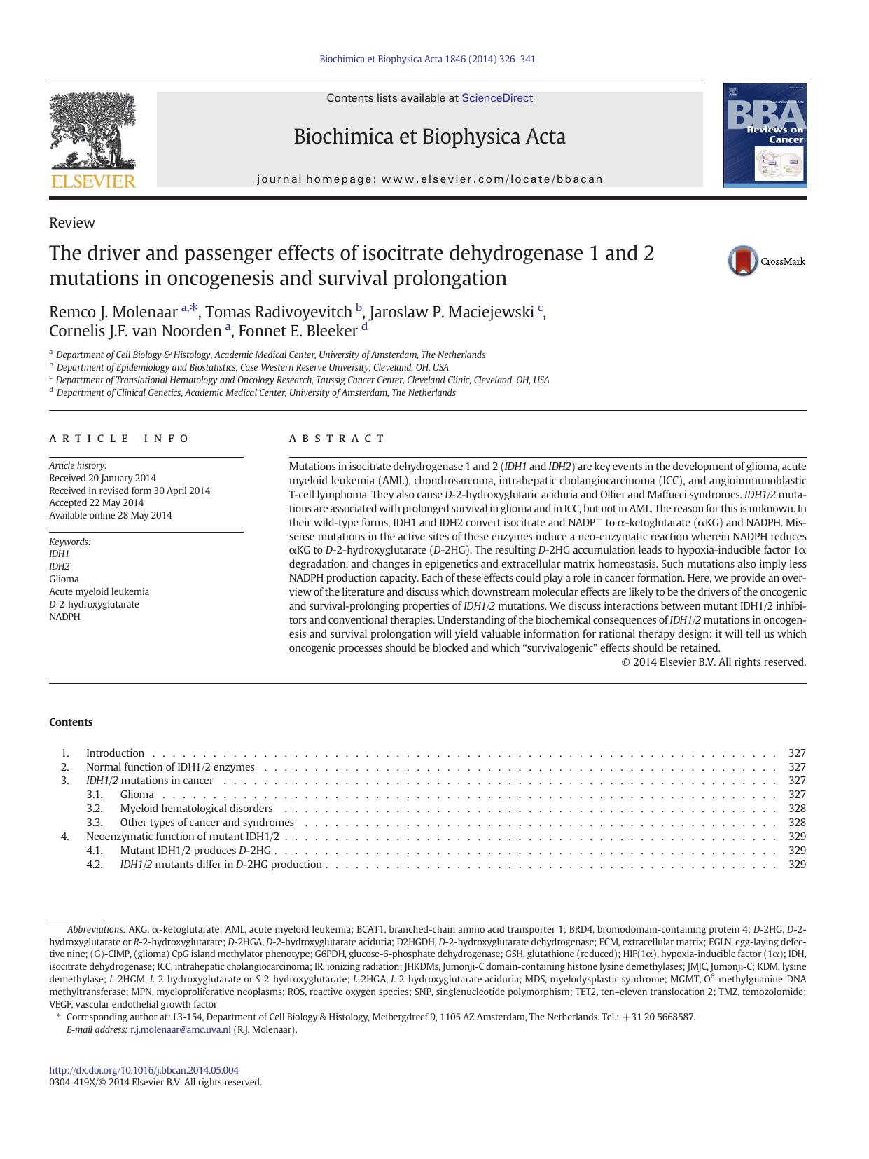 The driver and passenger effects of isocitrate dehydrogenase 1 and 2 mutations in oncogenesis and survival prolongation by unknow