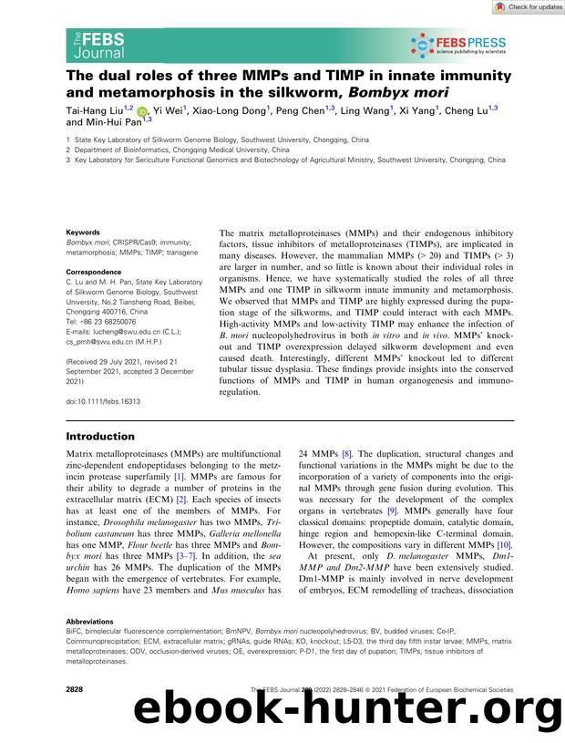 The dual roles of three MMPs and TIMP in innate immunity and metamorphosis in the silkworm, Bombyx mori by Unknown