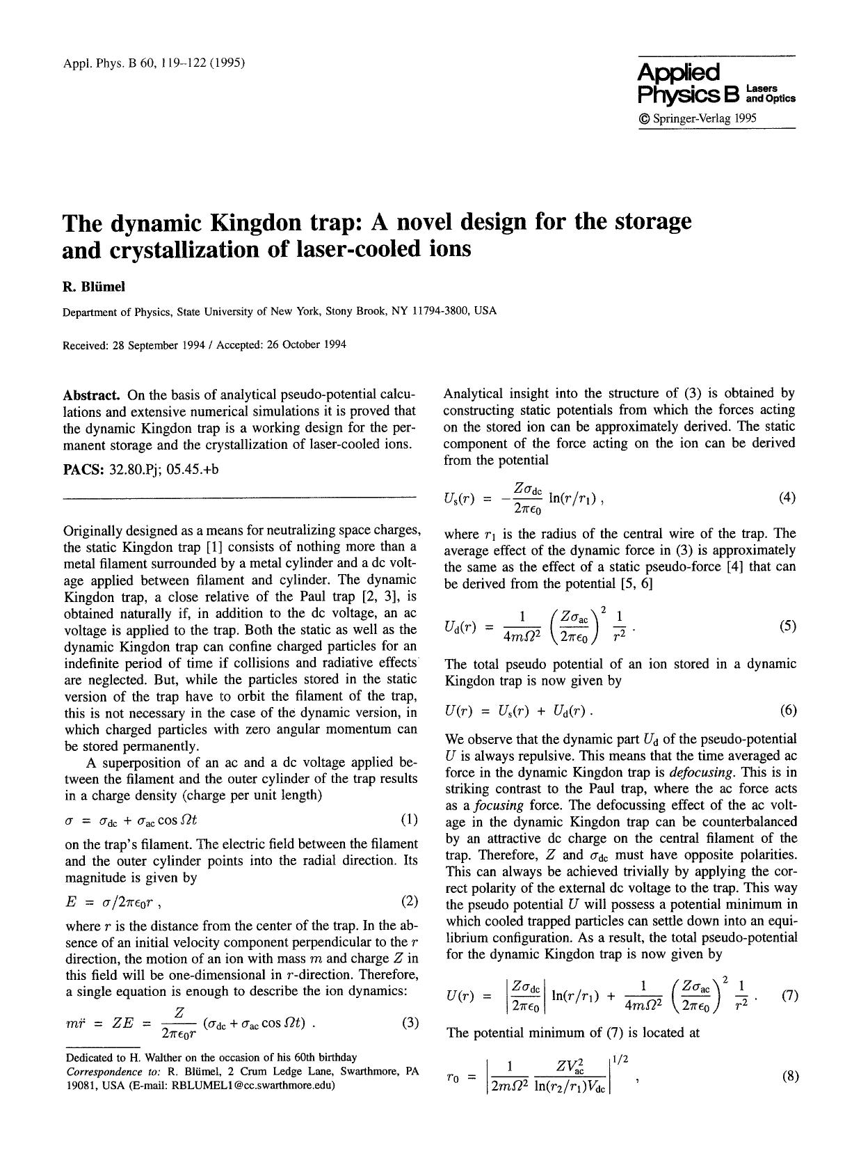 The dynamic Kingdon trap: A novel design for the storage and crystallization of laser-cooled ions by Unknown