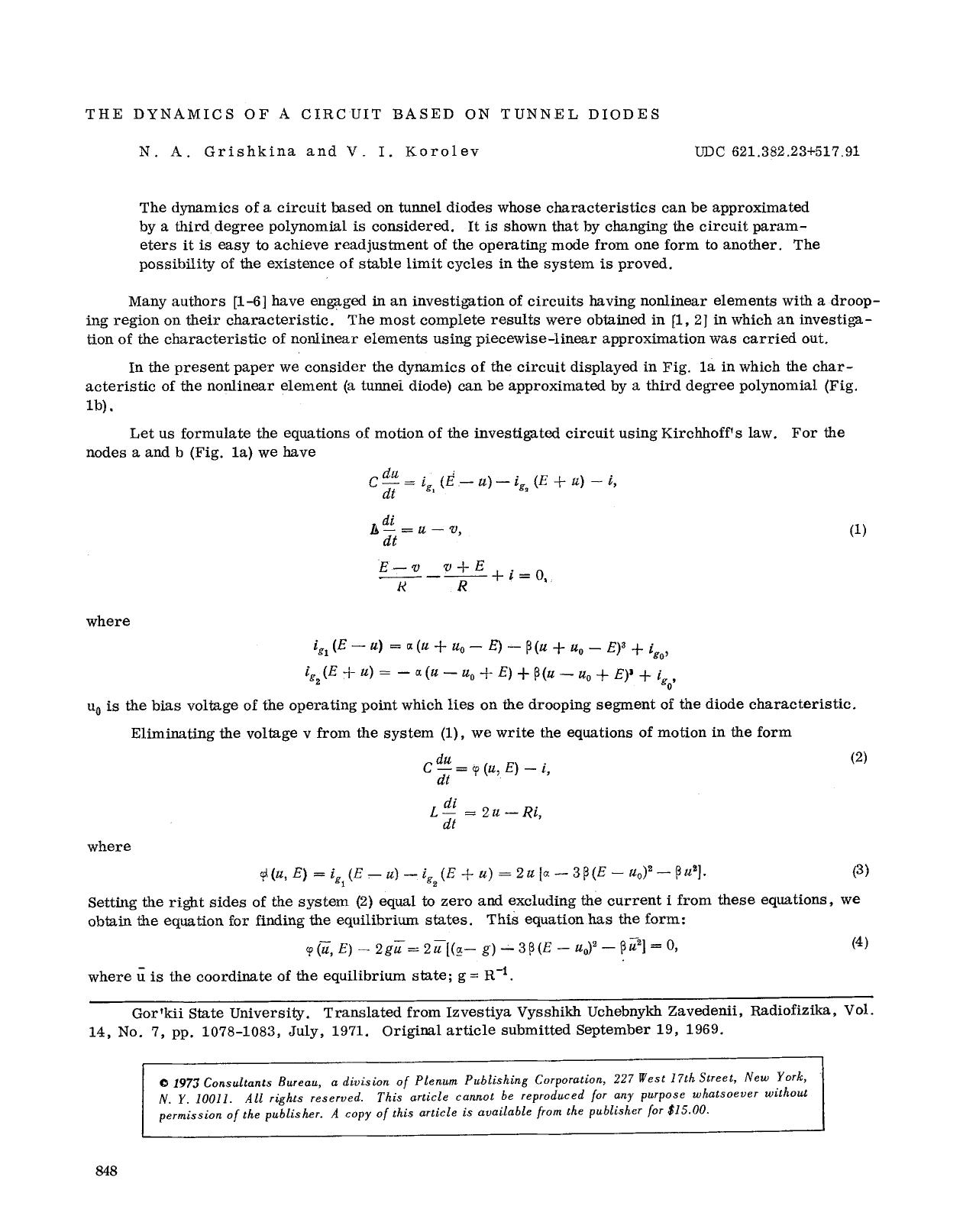 The dynamics of a circuit based on tunnel diodes by Unknown