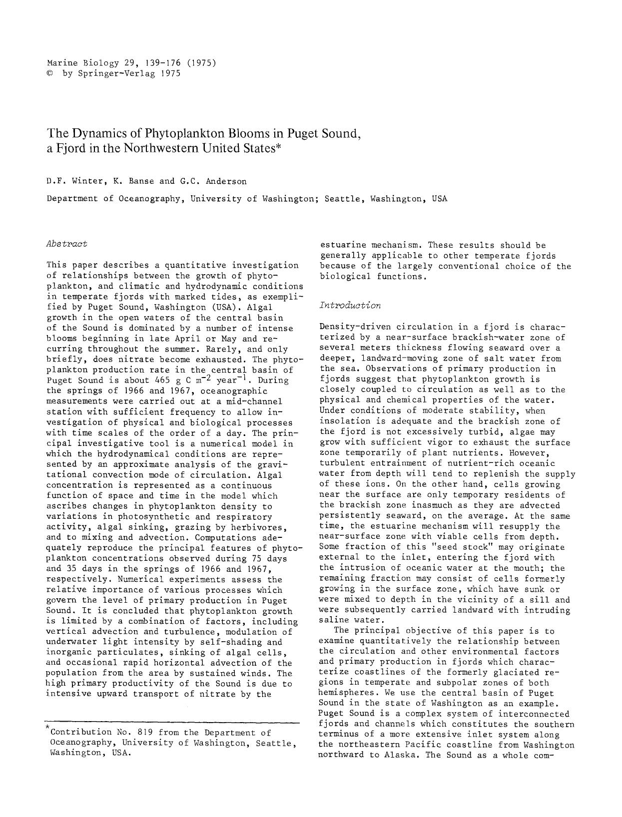 The dynamics of phytoplankton blooms in puget sound a fjord in the Northwestern United States by Unknown